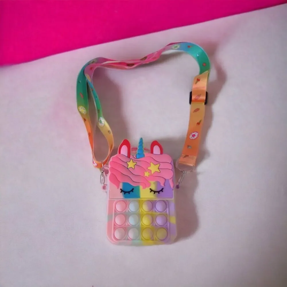 Girl's Unicorn Pop Bubble Fidget Purse Wallet with Colorful Strap